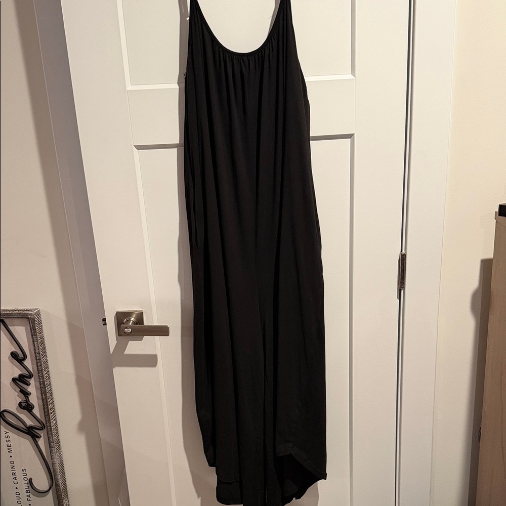 Women's Black Sleeveless Maxi Culotte Dress - Elegant Everyday Slip Style